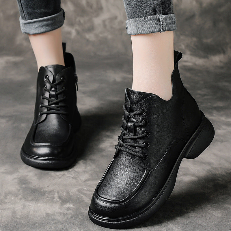 Women's Full Cowhide Autumn Short Fat Feet Martin Boots