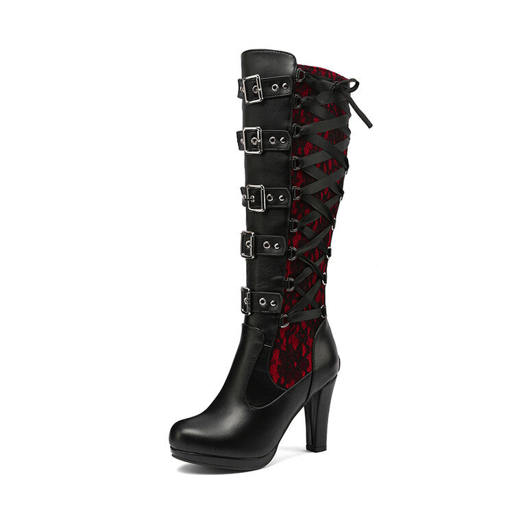 Women's Thick High Belt Color Matching Women's Leather Boots