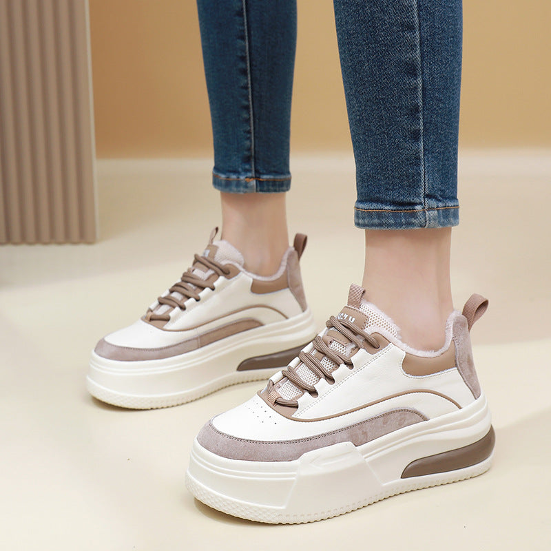 Women's White Winter Flat Round Toe Platform Casual Shoes