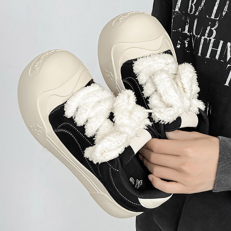 Platform Height Increasing Big Toe Couple Black Sneakers
