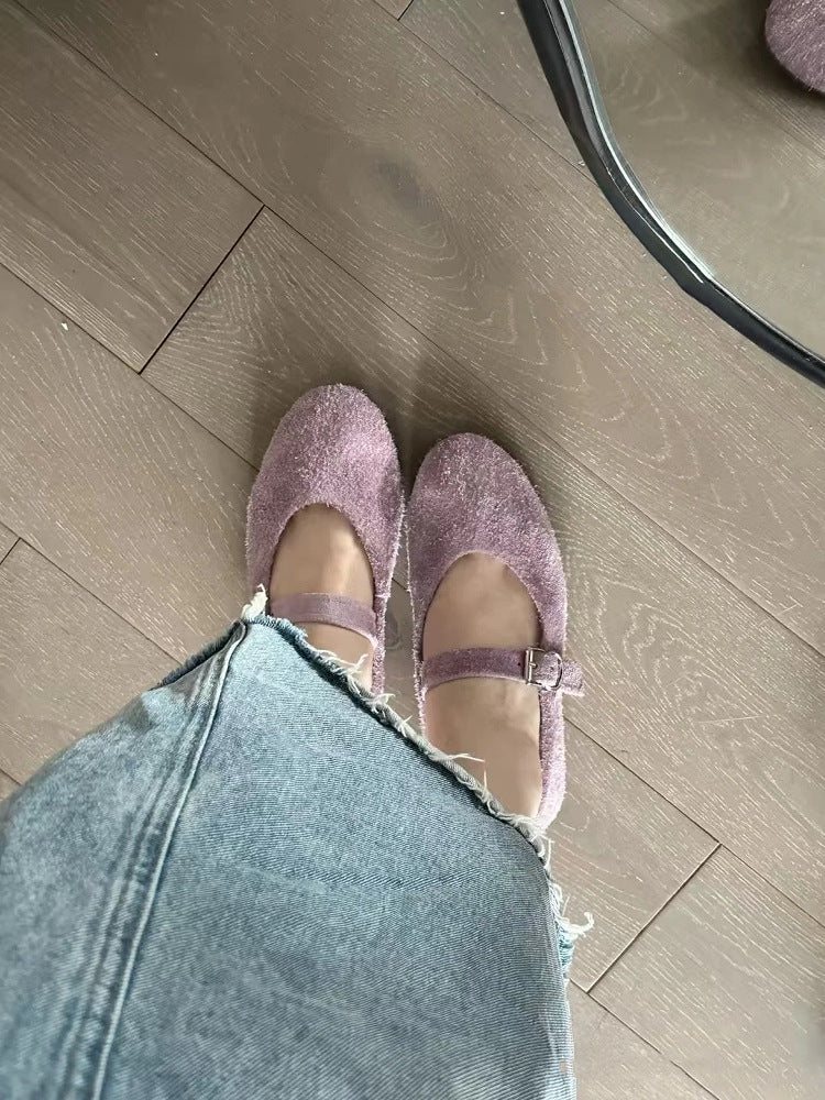 Women's Jane Ballet Flat Bottom Retro Buckle Brushed Feeling Slippers