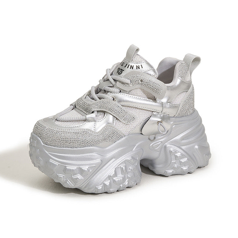 Women's Dad Spring Breathable Mesh Diamond Fashion Height Sneakers