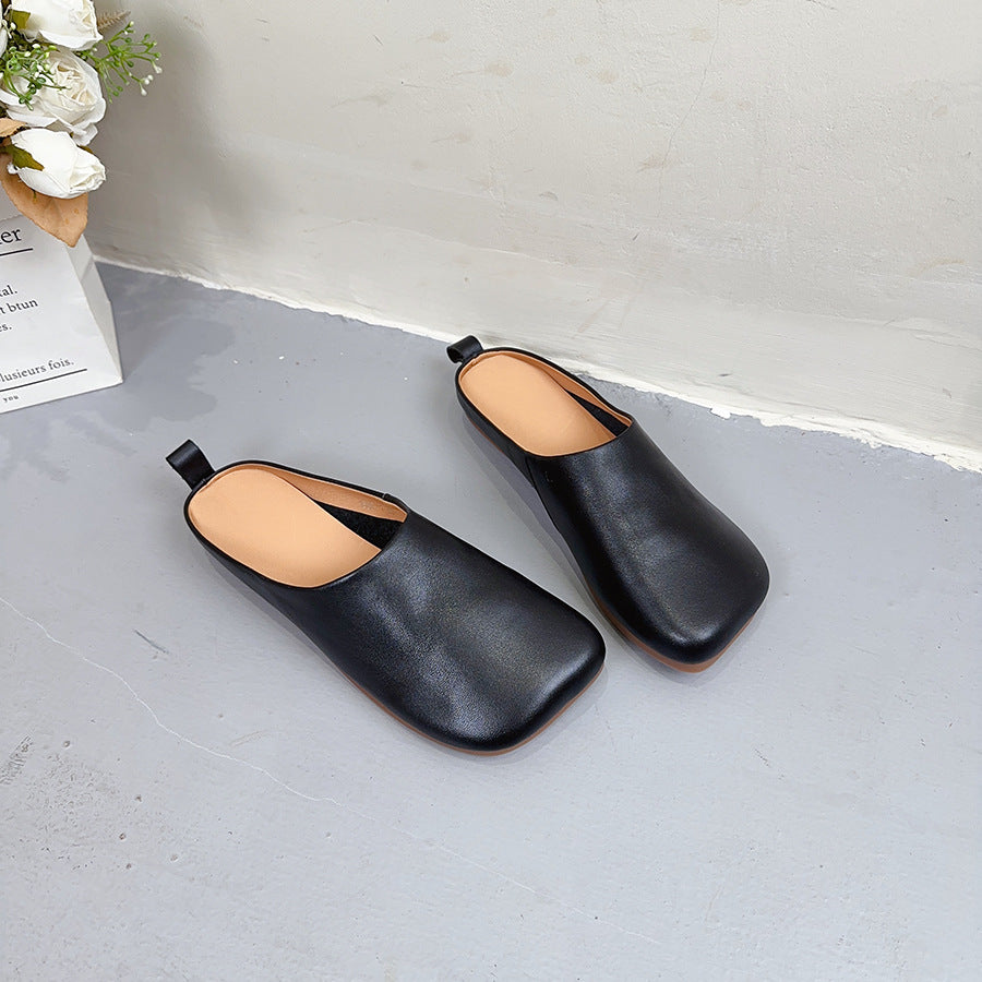 Square Head Korean Style Bag Top Layer Slippers
