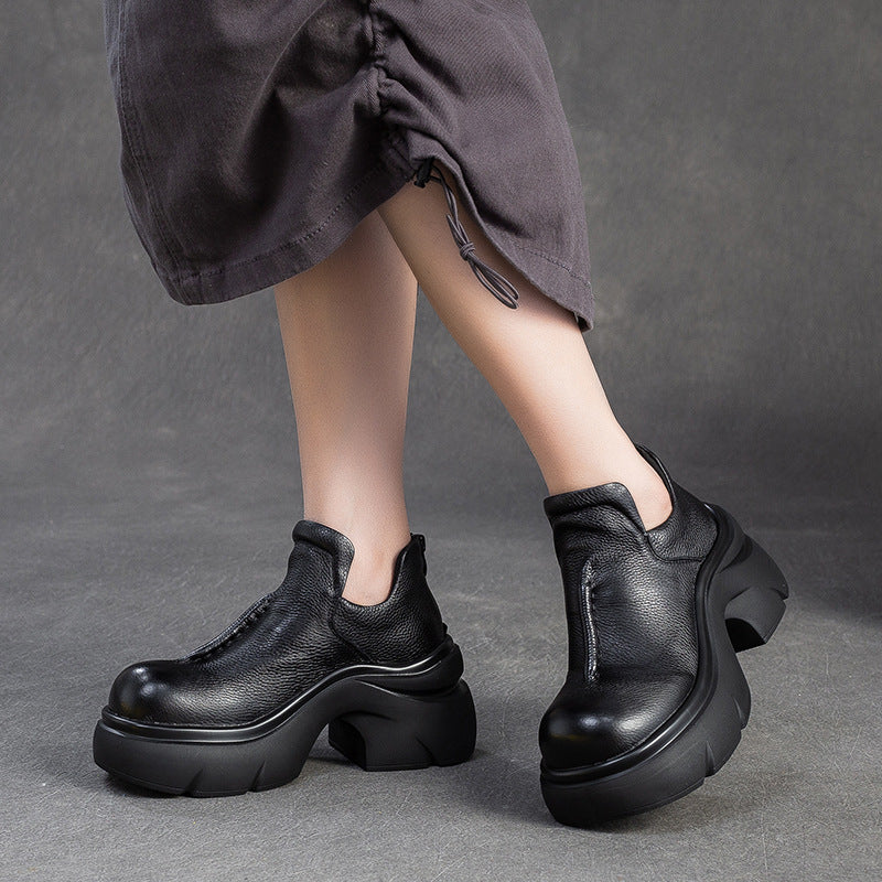 Women's Shu Retro Back Zipper Booties Commuting Comfortable Women's Leather Boots