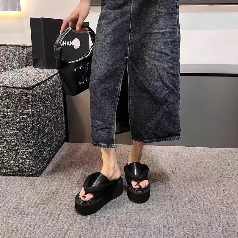 Women's Flip-flops Summer Elevator Wild Outerwear Sponge Thick-soles Slippers