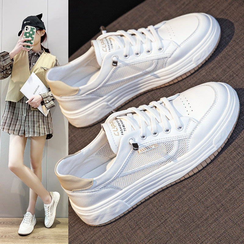 Women's Breathable White Hollow Mesh Surface Thin Pumps Platform Sneakers