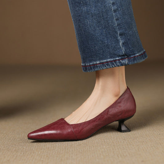 Kitten Authentic Sheepskin Pumps Female Skinny Shallow Heels
