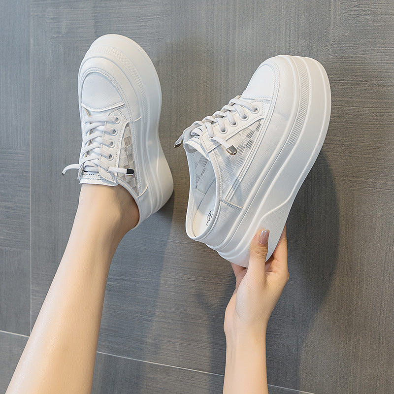 Women's Mesh Closed Toe Half Support White Casual Shoes