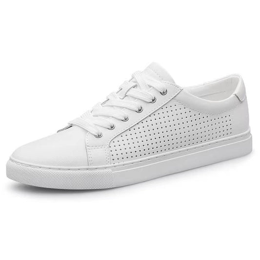 Women's & Men's Large Size White Cowhide Soft Bottom Sneakers
