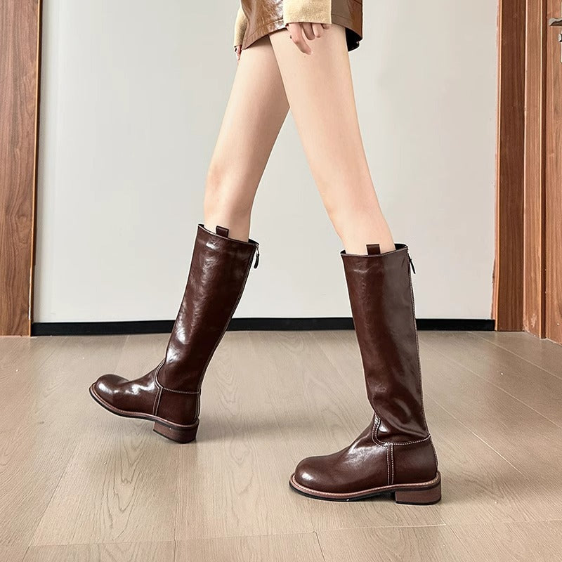 Women's Retro Platform Knight Pleated Soft Long Boots