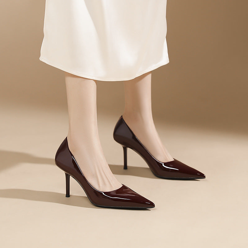 Women's Solid Color Not Tired High Stiletto Pointed Burgundy Heels