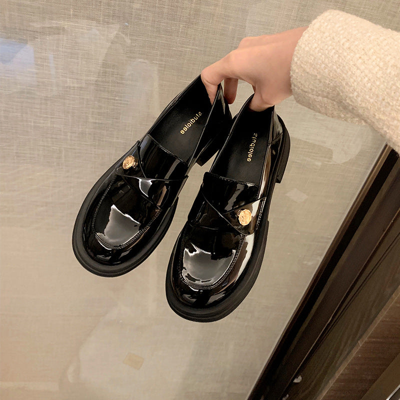 Grape Mom Germain British Style Small Gold Coin Thick Women's Fashion Shoes