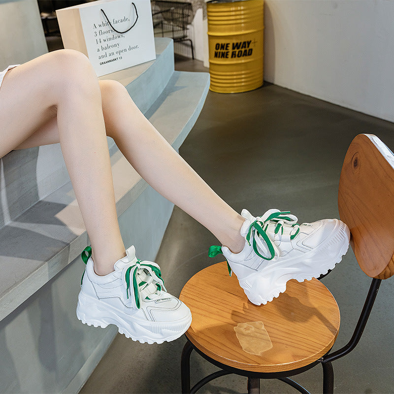 Women's Genuine Thick Bottom Height Increasing Insole Sports Leisure Pumps Sneakers