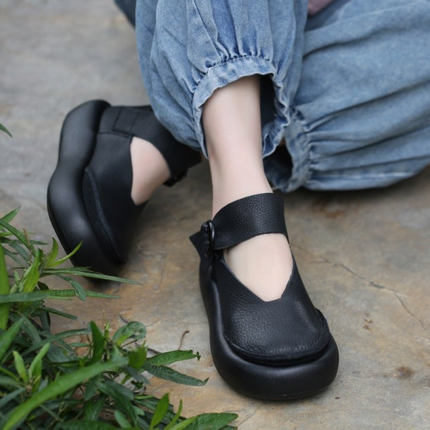 First Layer Cowhide Bread Bottom Mary Jane V Cut Women's Leather Boots