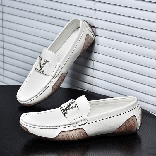 Men's Broadcast Real With Fleece Lining Trendy Cowhide Slip-on Driving Plus Leather Shoes