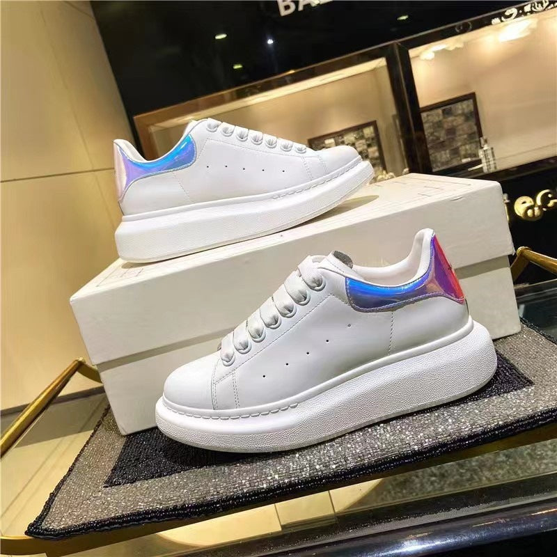 Women's White Platform Heightened Genuine Couple Sneakers