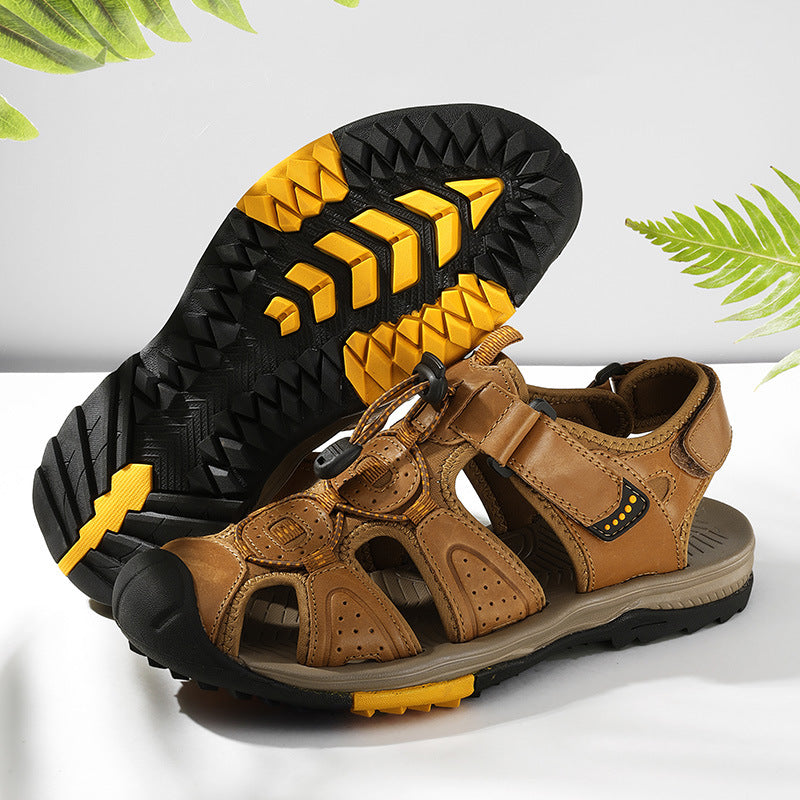 Men's Plus Size First Layer Cowhide Closed Sandals