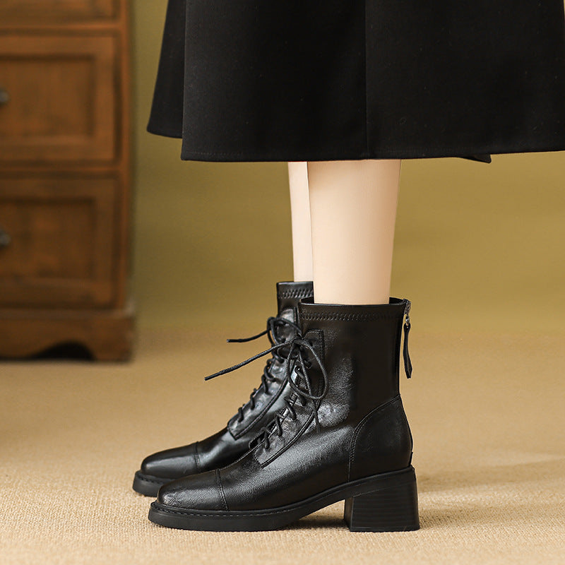 Booties Thick High Martin Retro Slimming Back Women's Leather Boots