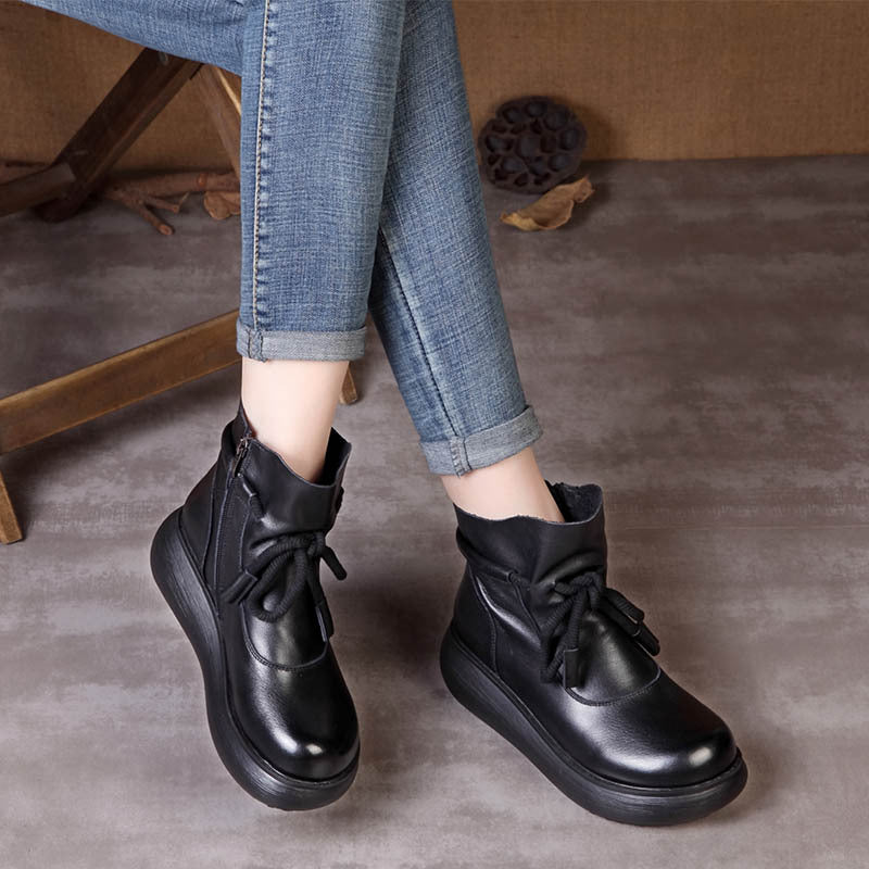 Women's First Layer Of Cowhide Platform Wedge Boots
