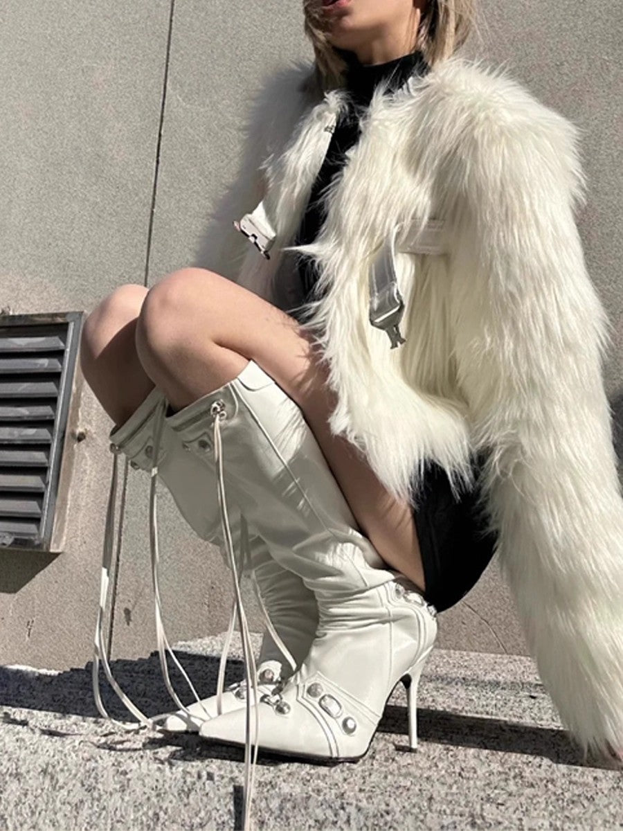 Tassel With Fashionable Female Metal Rivet Hot Motorcycle Women's Leather Boots