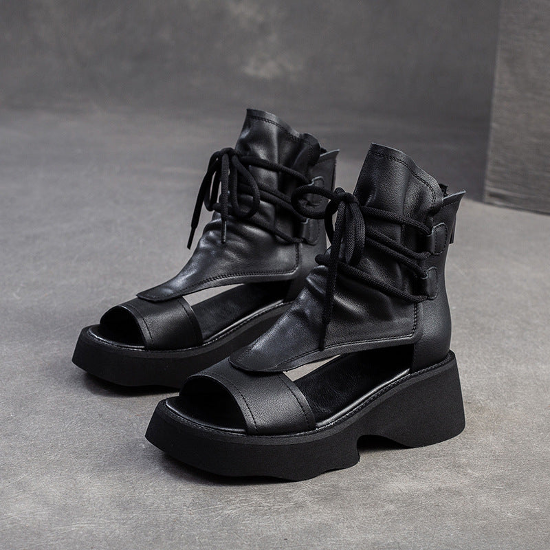 Women's Breathable Peep Toe Retro Trendy British Platform Sandals
