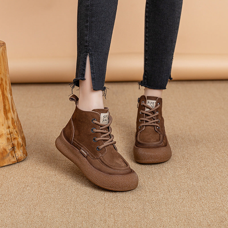 Women's First Layer Cowhide Frosted Handmade Retro Platform Side Boots