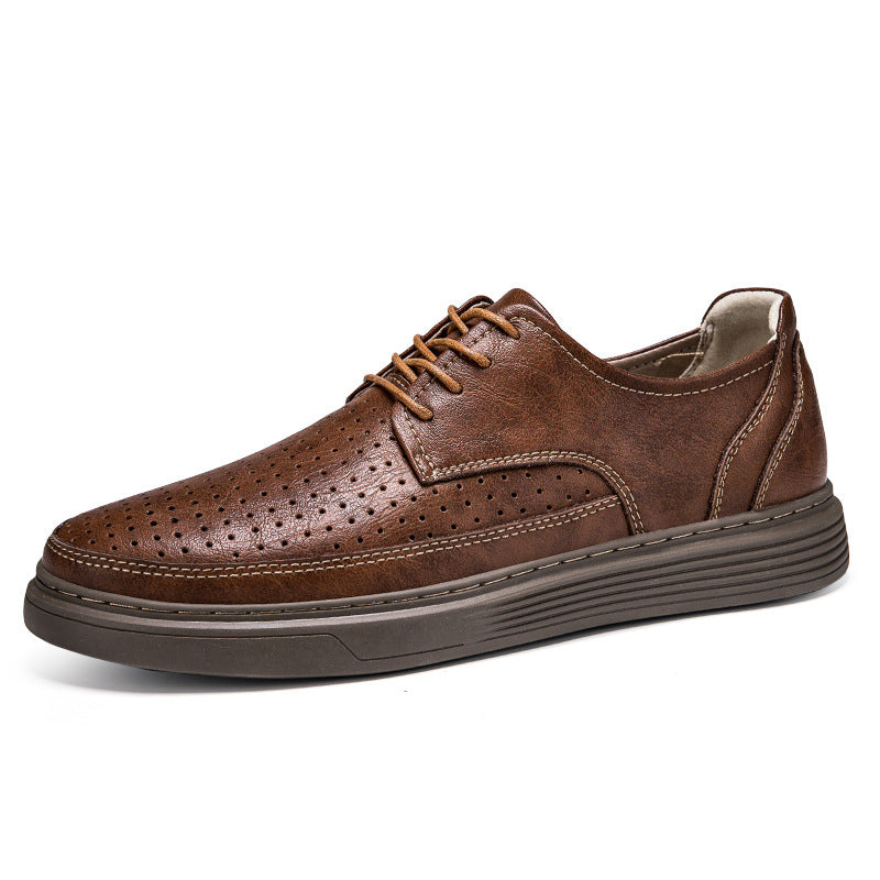 Men's Handmade Flat Spring Cowhide Breathable Hole Casual Shoes