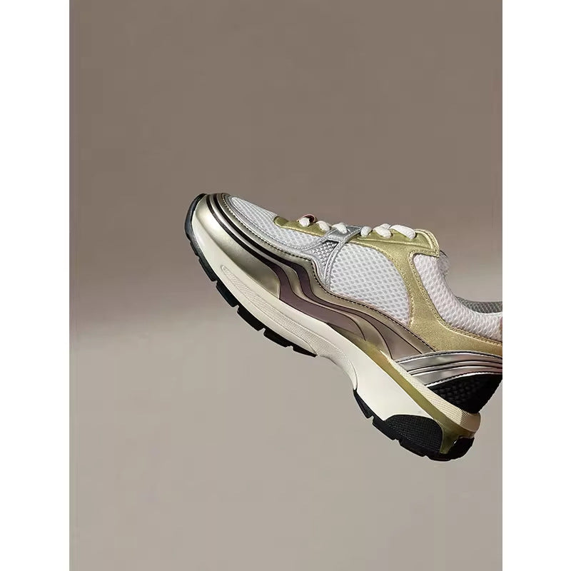 Women's Classic Style Sier Horn King Platform Dad Mesh Stitching Height Sneakers