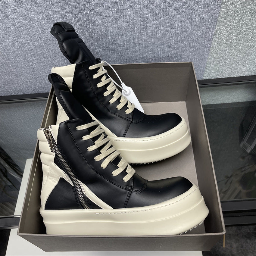 Women's & Men's Thick-soled Height Increasing Black White Main Sneakers