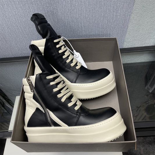 Women's & Men's Thick-soled Height Increasing Black White Main Sneakers