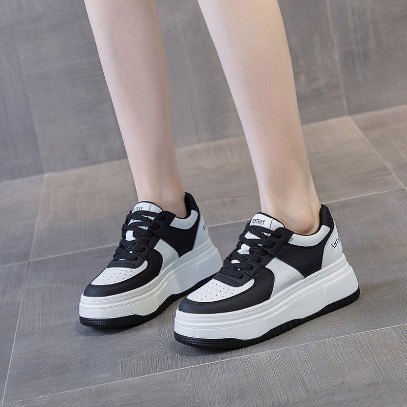 Women's White High-grade Black Board Platform Height Casual Shoes