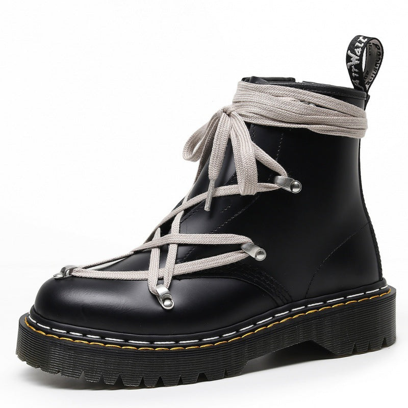 Women's & Men's Martin Six-pointed Star Genuine Strap Platform Lychee Women's Leather Boots
