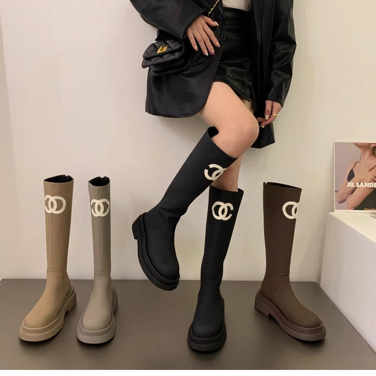 Women's Early Autumn Classic Style Thick Bottom Knee-high Boots