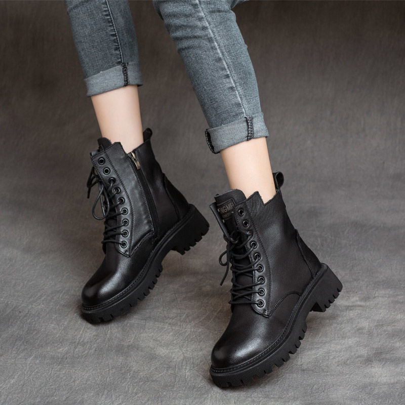 Men's Style Side Zip Platform Ankle Knight Women's Leather Boots