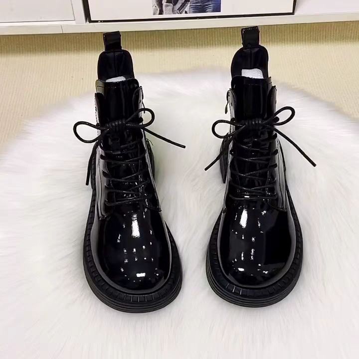 Women's Bottom England Style Patent Mango Head Fashion Short Winter Fleece-lined Boots