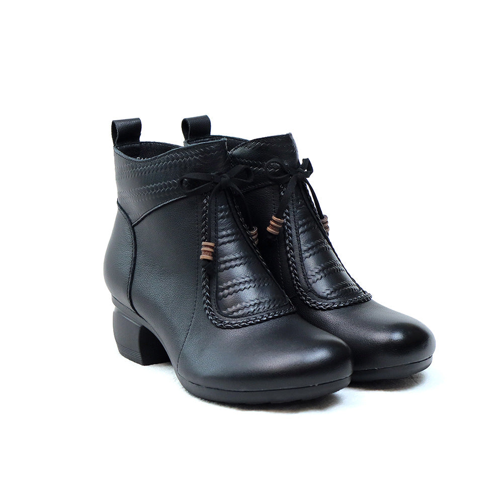 Women's Genuine Ethnic Style Retro Comfort Round Toe Mid Women's Shoes