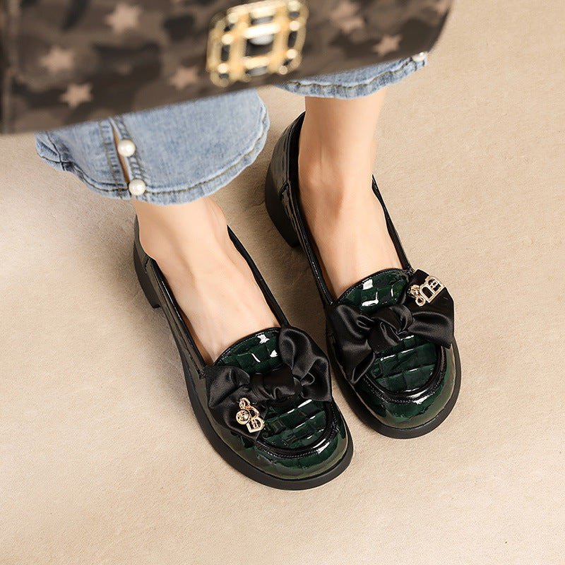 Women's Autumn Vintage Mid Platform Slip-on Bow Casual Shoes