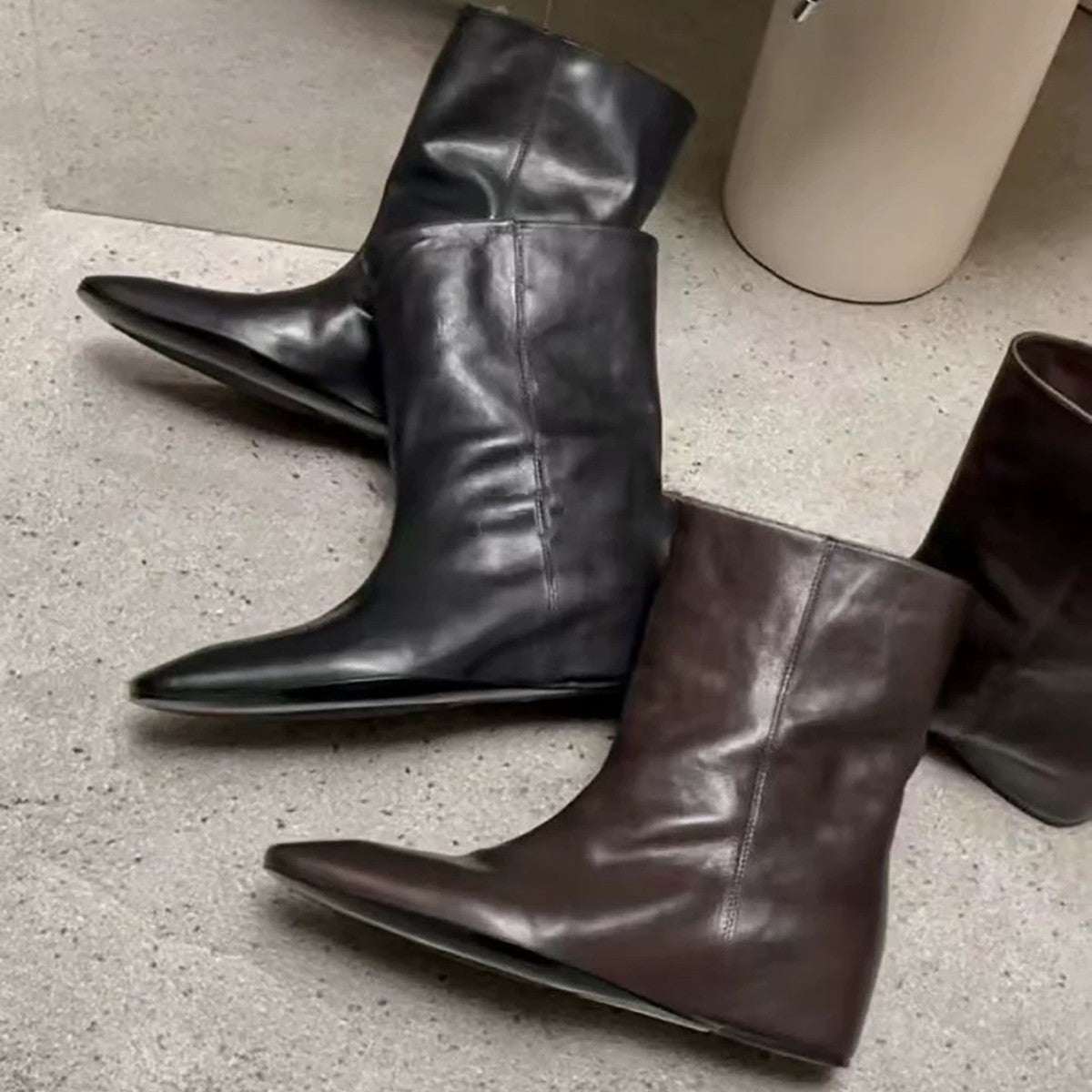 Women's Toe Height Increasing Insole Middle Short Women's Leather Boots