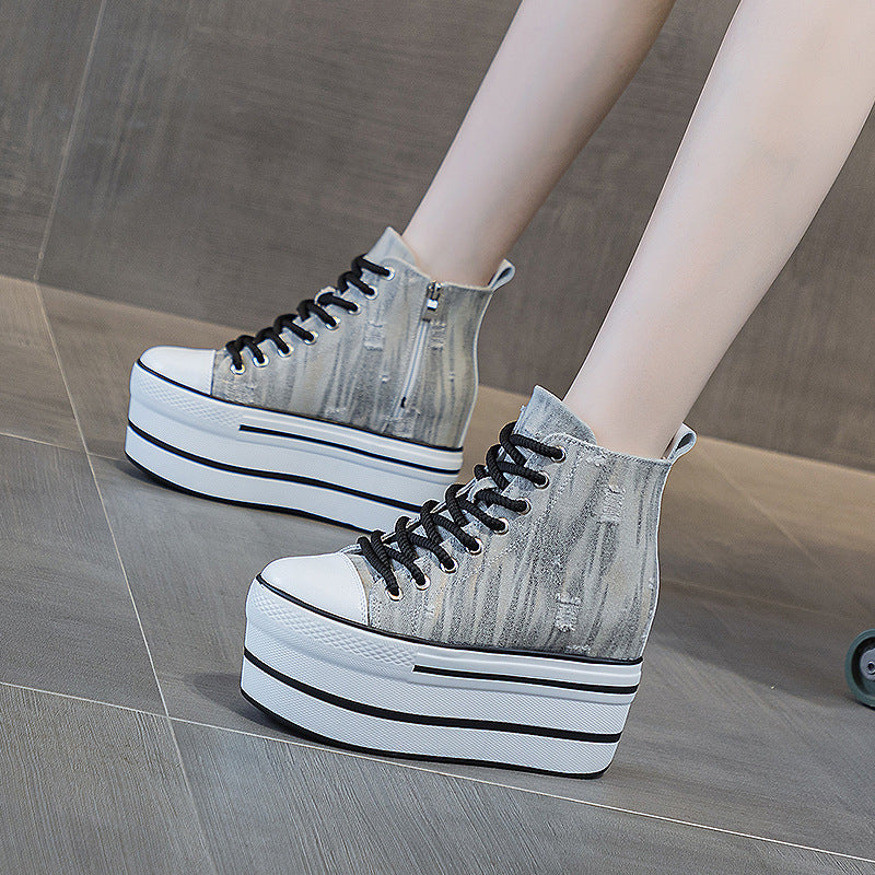 Women's Make Old Ripped Denim Platform Super Casual Shoes