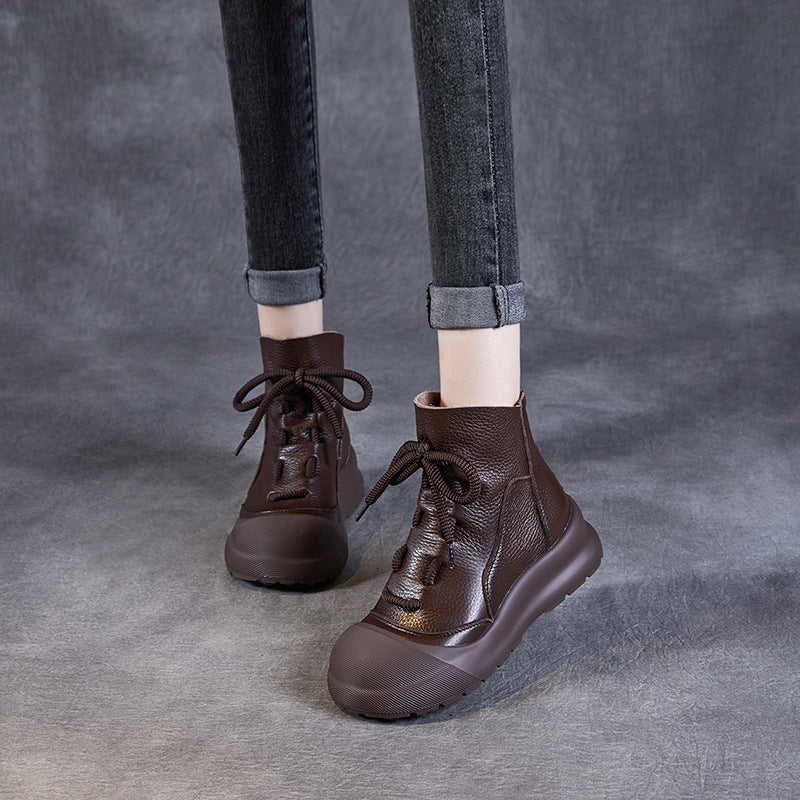 Women's Fashion Flat Top Layer Cowhide Shell Boots