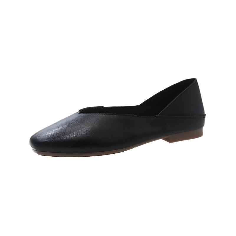Women's Cowhide Small Single-layer Flat Low-cut Authentic Soft Surface Heels