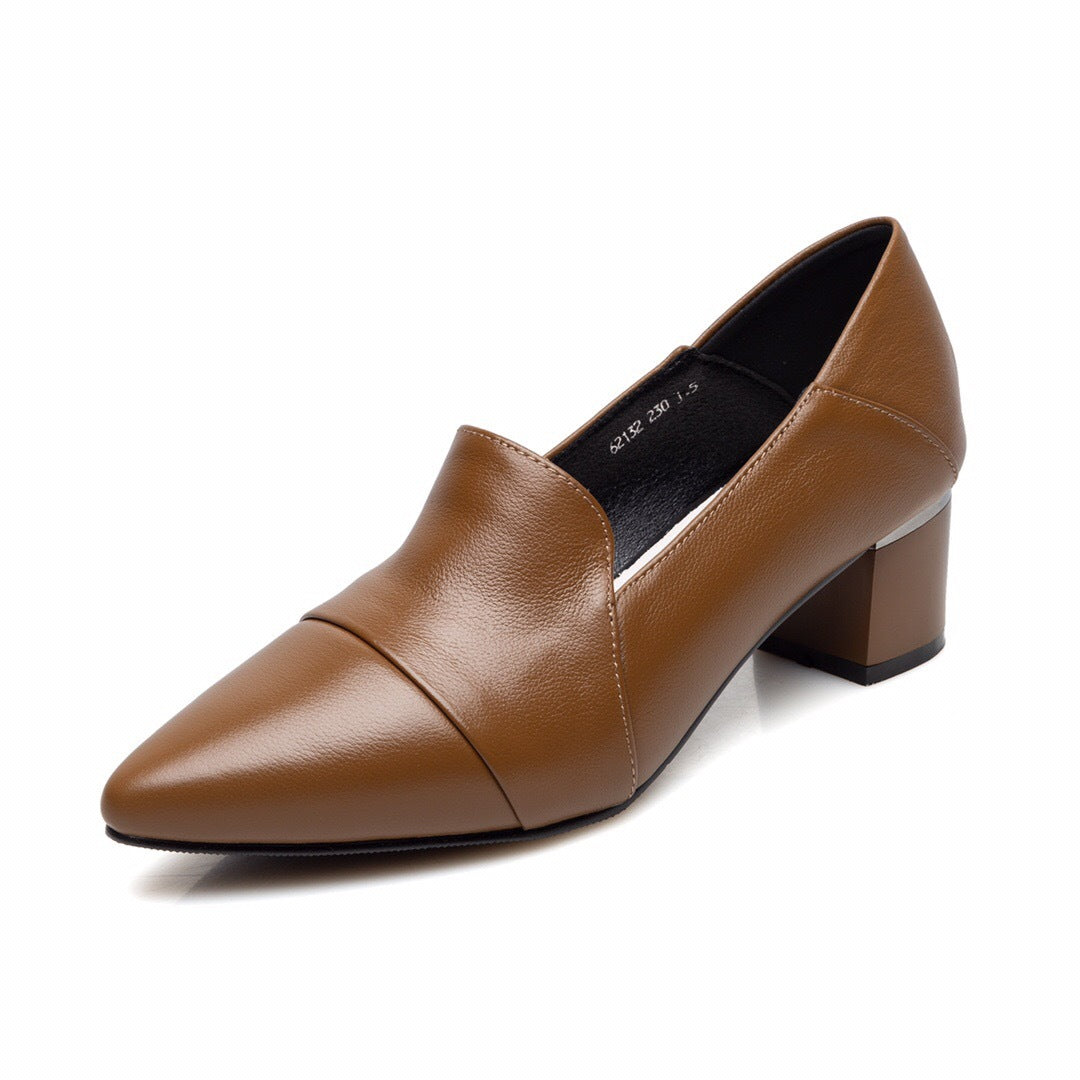 Women's Spring Chunky Soft Mid Pointed British Style Women's Fashion Shoes