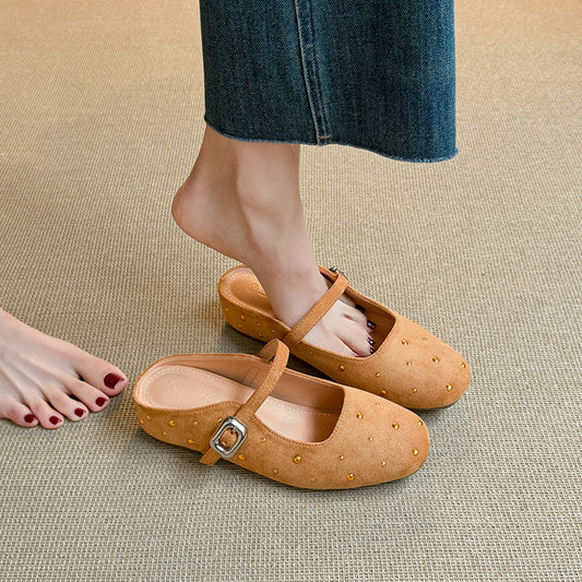 Women's Style Rivet Square Toe Mary Jane Soft Bottom Sandals