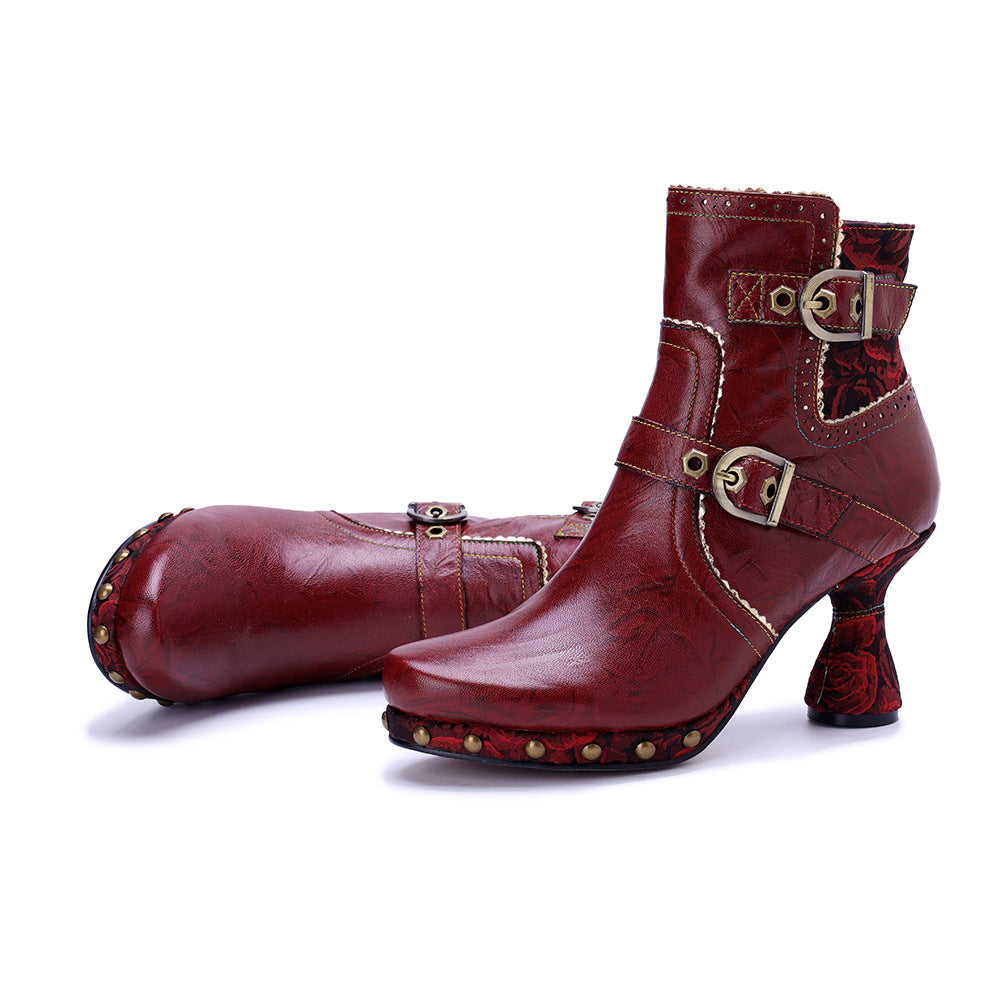 Women's Handmade Genuine Polished Fashion Side Zipper Boots