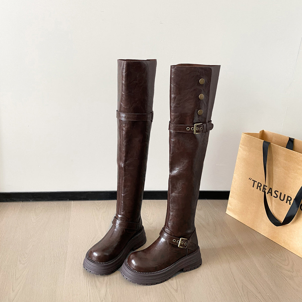 Small Thick Legs Fashion Black Bottom High Women's Leather Boots