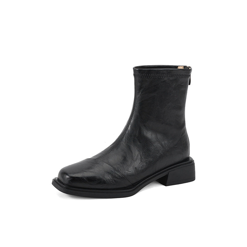Women's French Style Retro Thin Female Chunky Women's Leather Boots