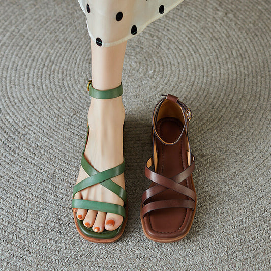 Women's Style Low Open Toe Round Pumps Summer Commute Leisure Flat Sandals