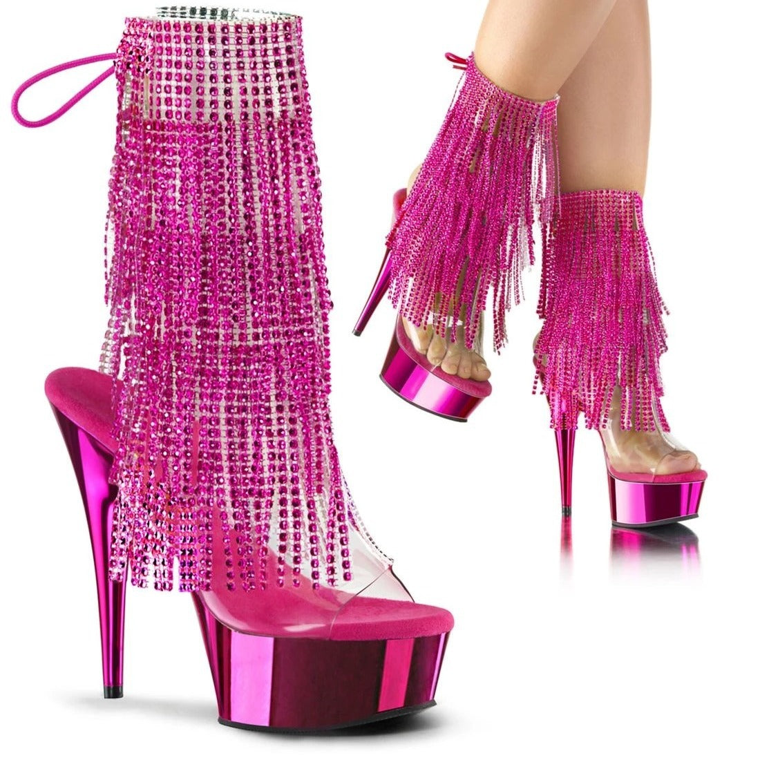 Tassel Stiletto Electroplating Waterproof Platform Short Nightclub Stage Pole Heels