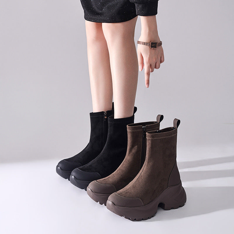 Women's Veet Cocoa Dolphin Free Retro Stretch Thick Bottom Women's Leather Boots