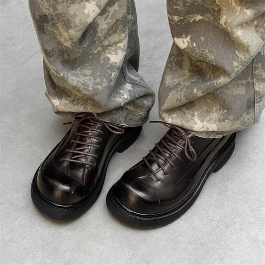 Women's & Men's Fashion Small From Big Head Thick Bottom Leather Shoes
